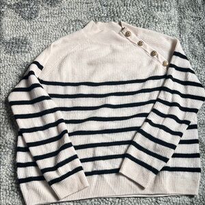Striped Cream and Black Button-Accent Sweater